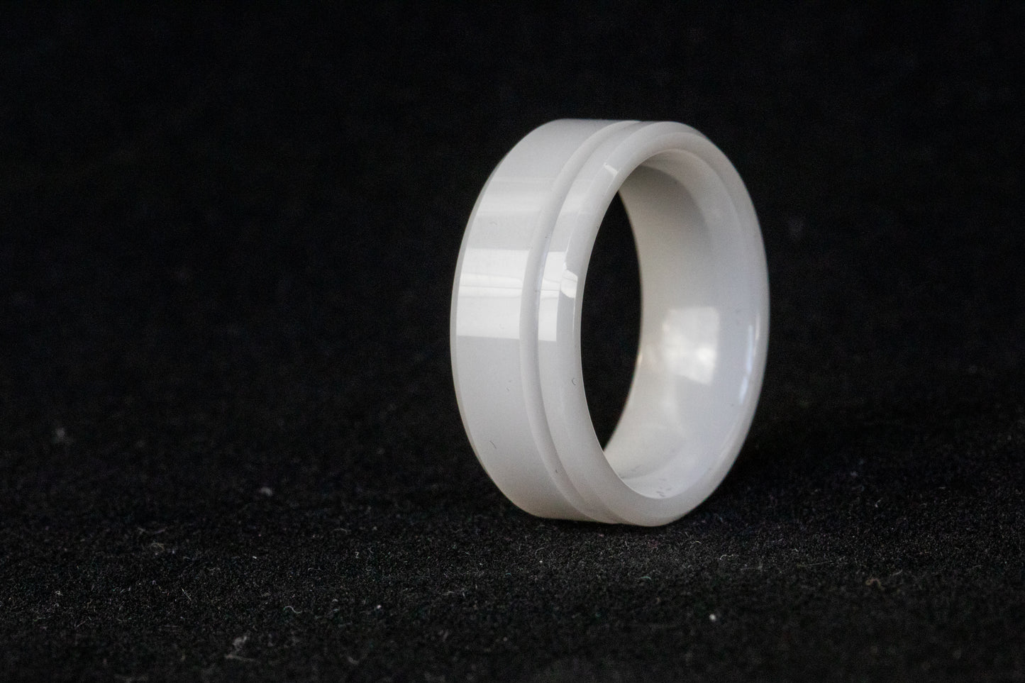 White Ceramic Offset Inlay Ring