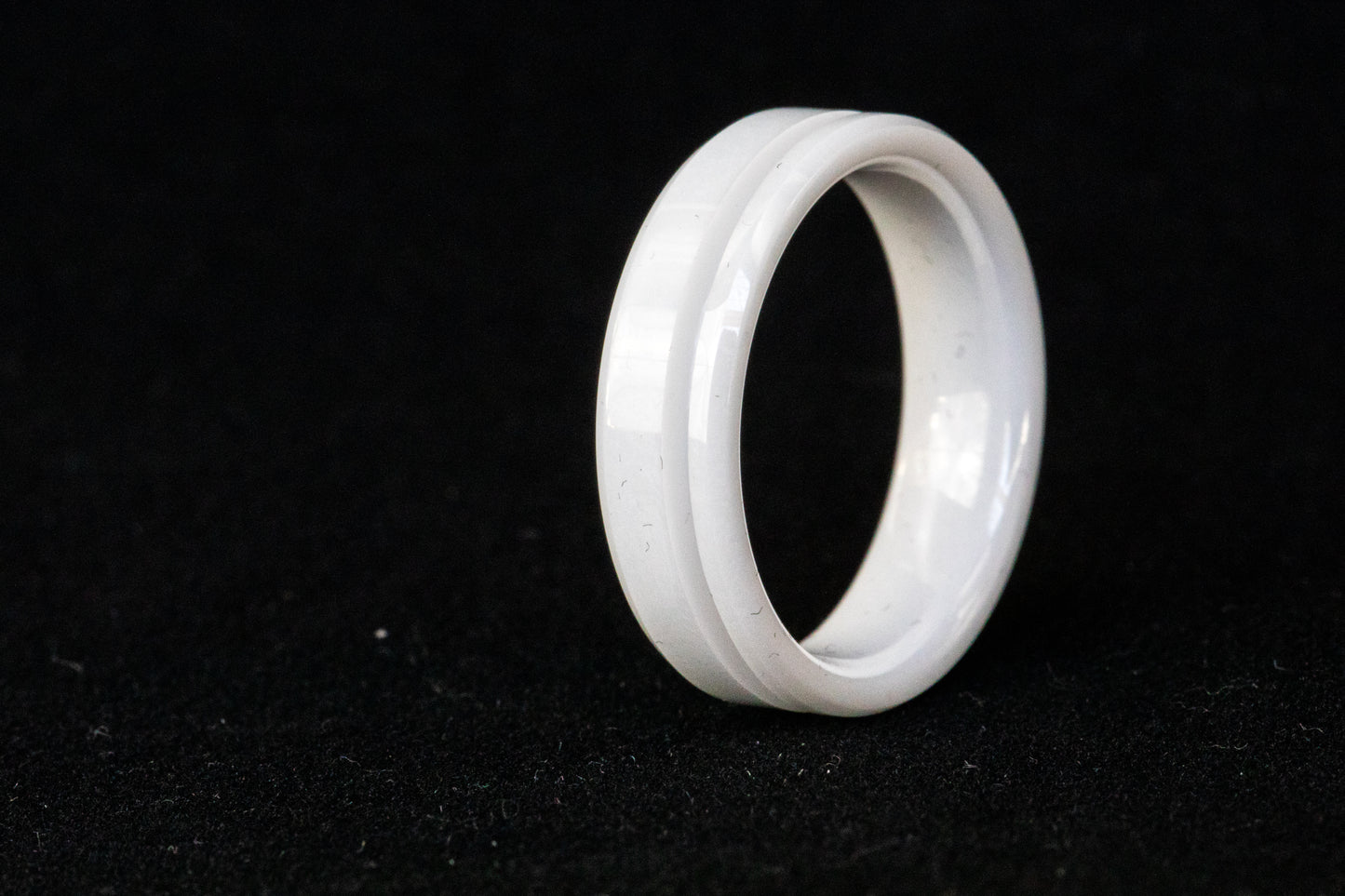 White Ceramic Offset Inlay Ring