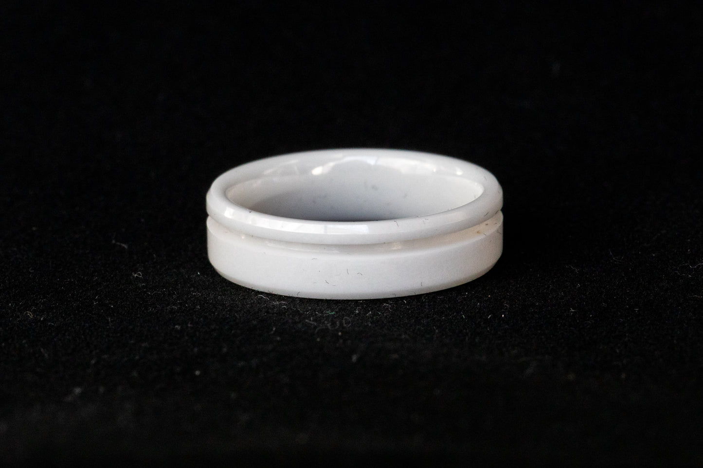 White Ceramic Offset Inlay Ring