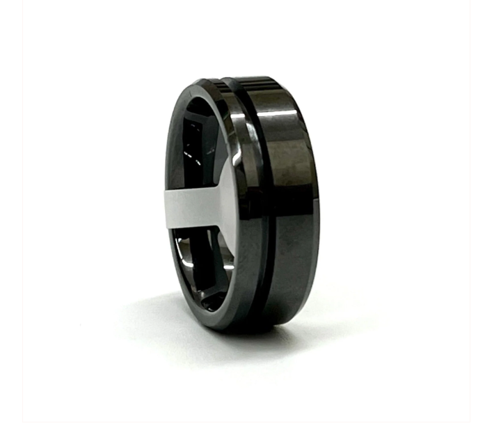 Black Ceramic Offset Inlay Ring