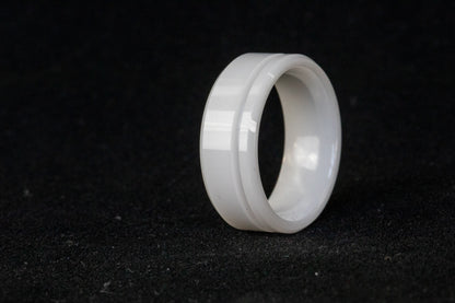 White Ceramic Offset Inlay Ring