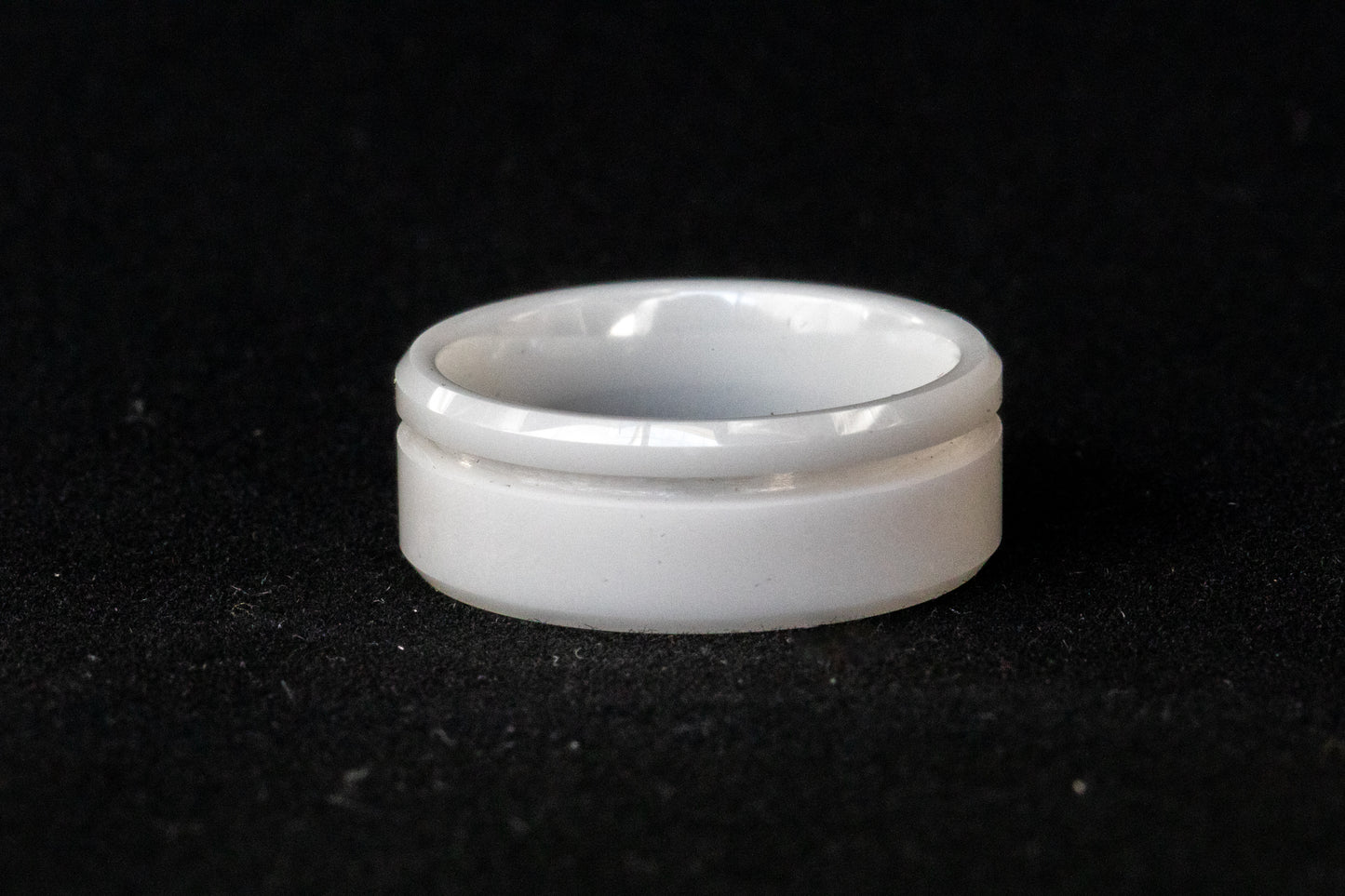 White Ceramic Offset Inlay Ring