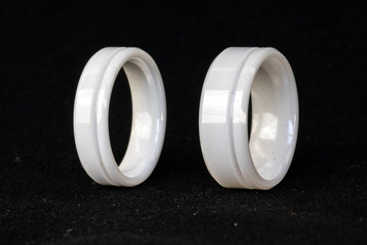 White Ceramic Offset Inlay Ring