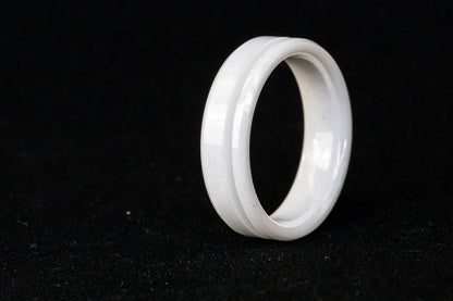 White Ceramic Offset Inlay Ring