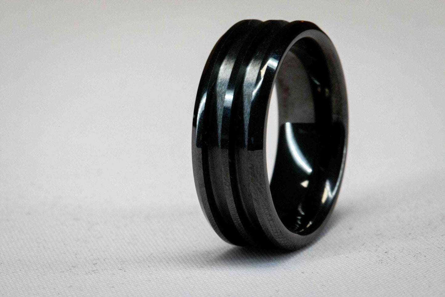Black Ceramic Double Inlay Ring