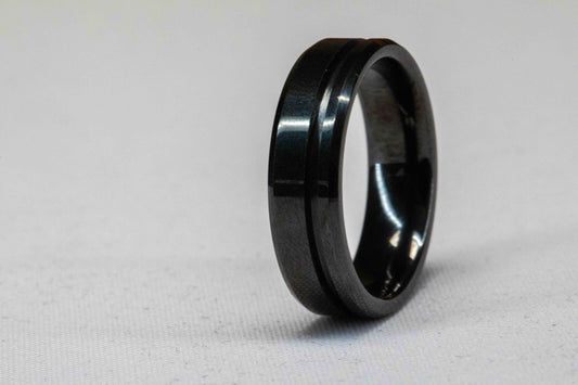 Black Ceramic Offset Inlay Ring