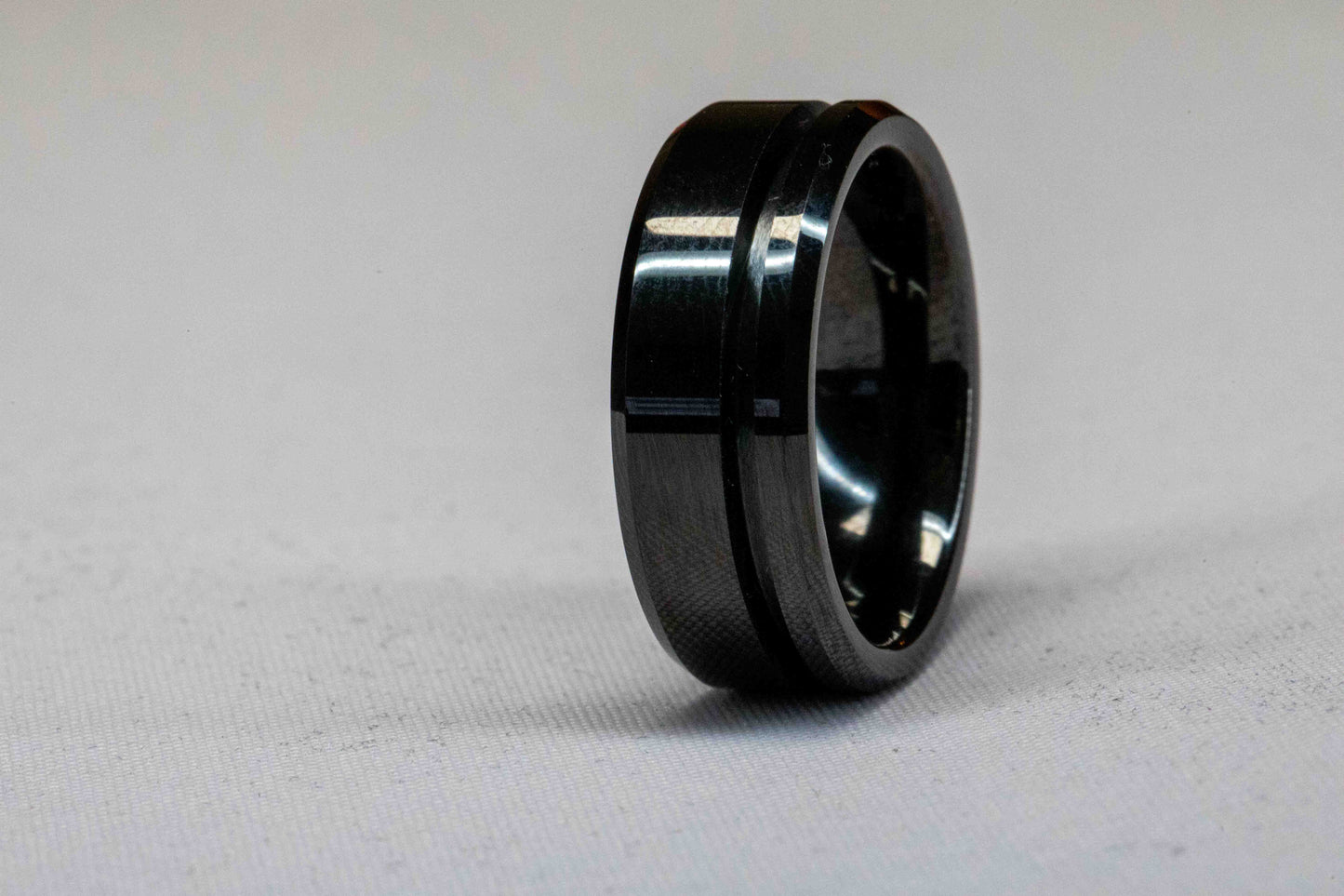 Black Ceramic Offset Inlay Ring