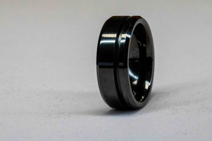 Black Ceramic Offset Inlay Ring
