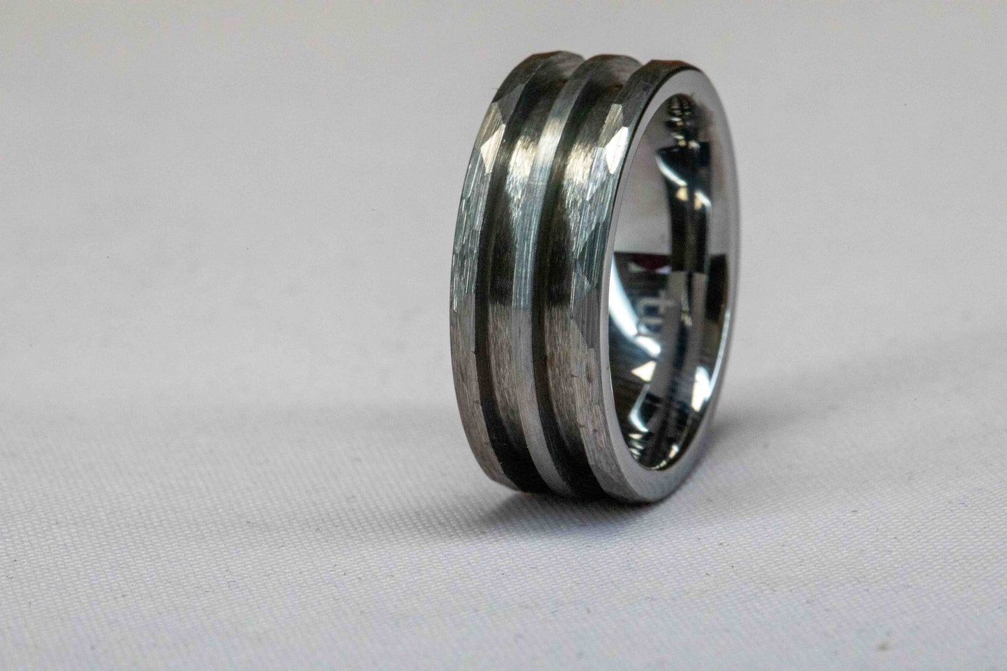 Tungsten Hammered Double Inlay Ring