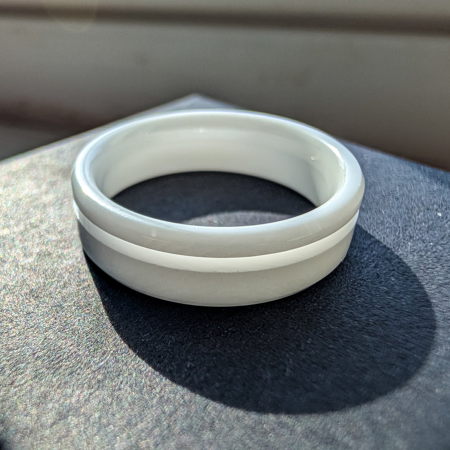 White Ceramic Offset Inlay Ring