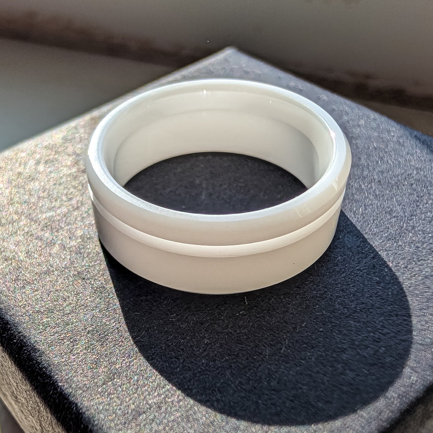 White Ceramic Offset Inlay Ring