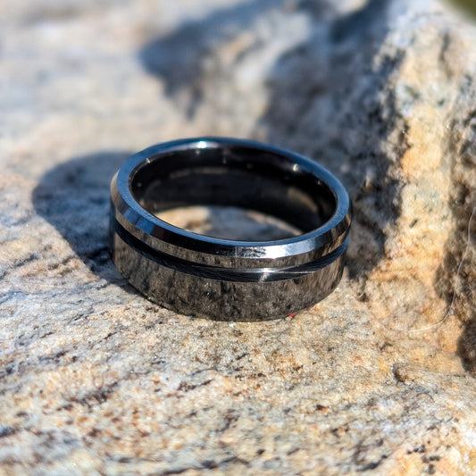 Black Ceramic Offset Inlay Ring