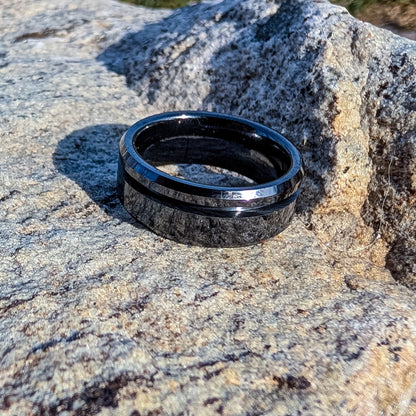 Black Ceramic Offset Inlay Ring