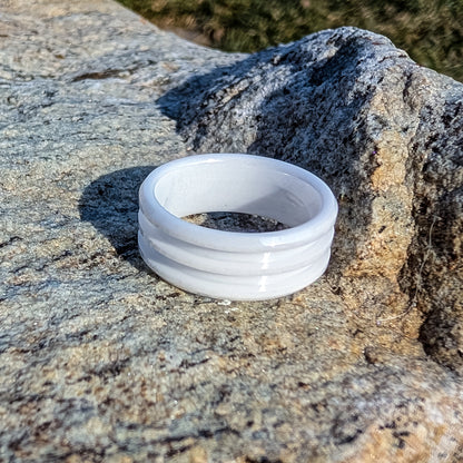 White Ceramic Double Inlay Ring