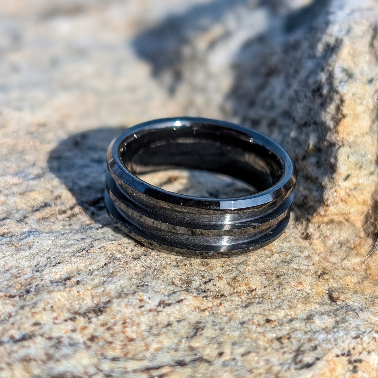 Black Ceramic Double Inlay Ring