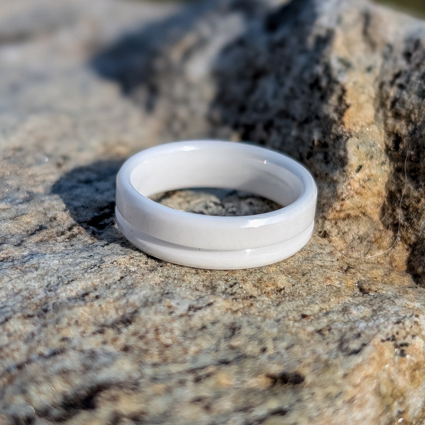 White Ceramic Offset Inlay Ring