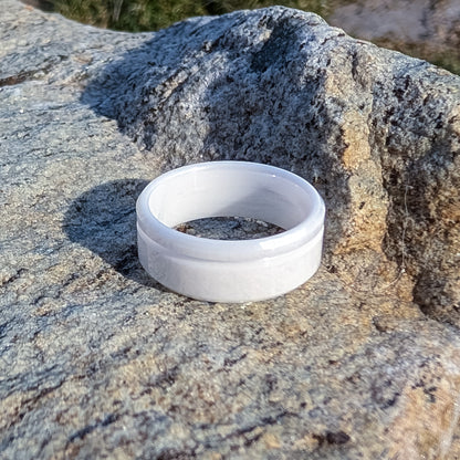 White Ceramic Offset Inlay Ring