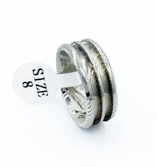 Damascus Steel Double Inlay Ring