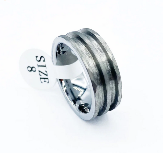 Tungsten Hammered Double Inlay Ring