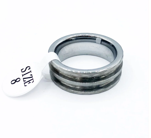 Tungsten Hammered Double Inlay Ring