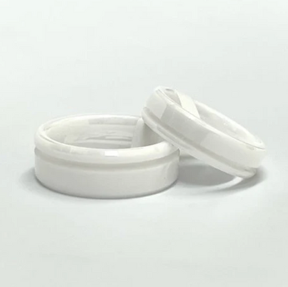 White Ceramic Offset Inlay Ring