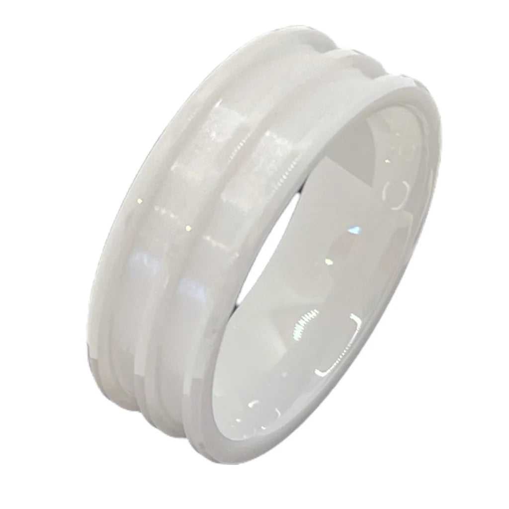 White Ceramic Double Inlay Ring